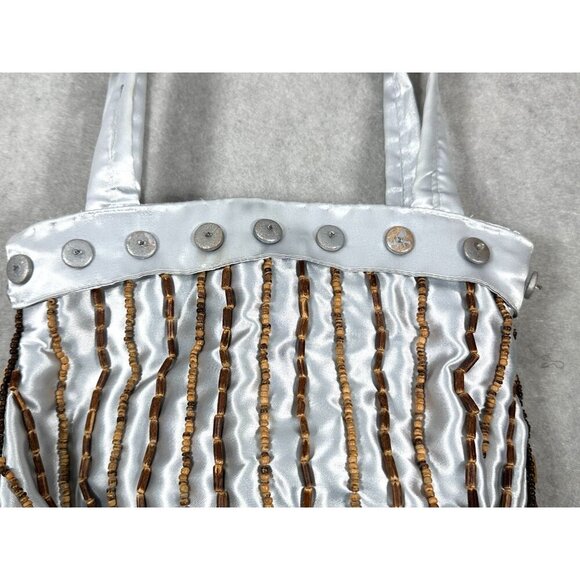 Handcrafted Statement Silver Satin Purse with Buttons & Beads Embellishments - Picture 13 of 16